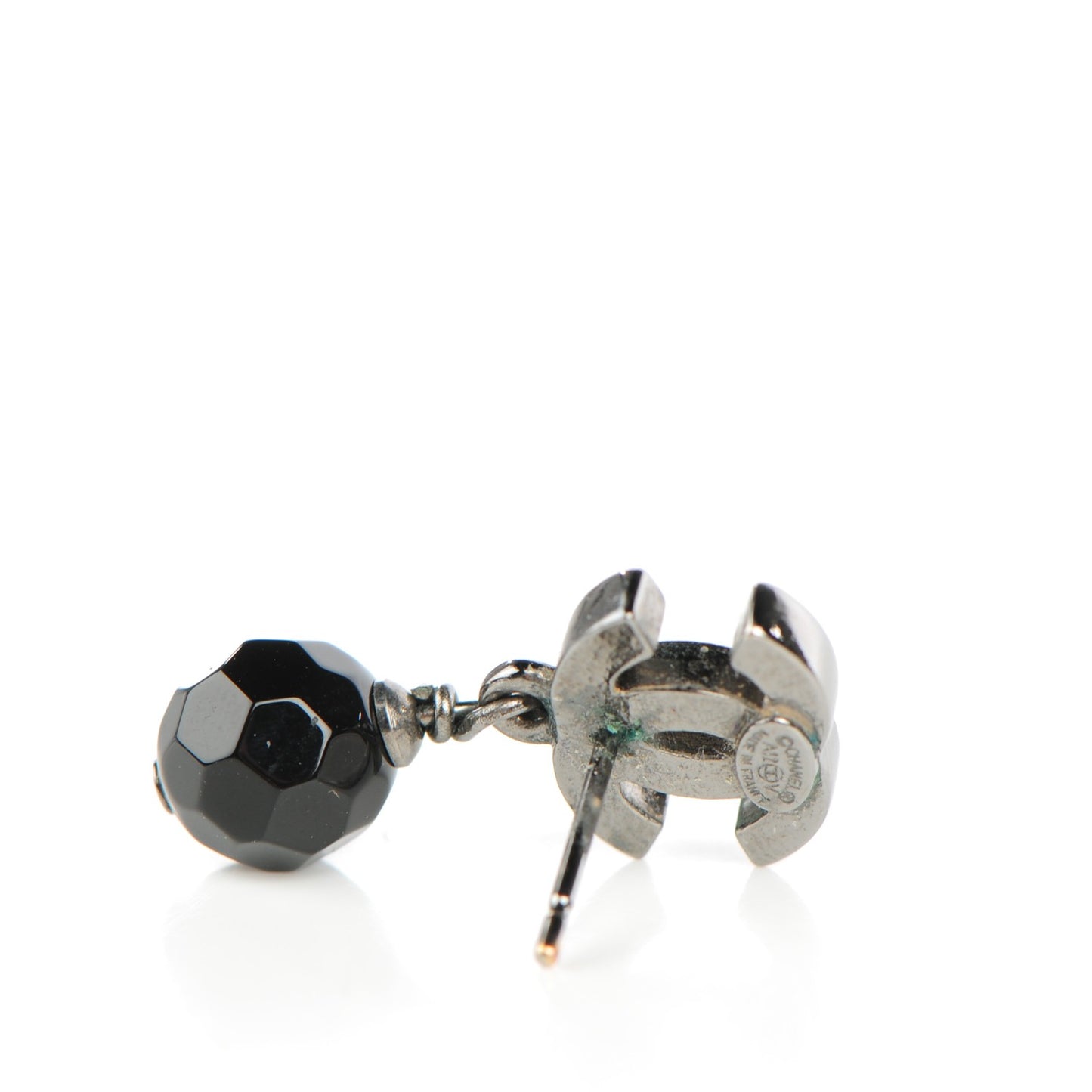 Ruthenium CC Bead Drop Clip On Earrings Black