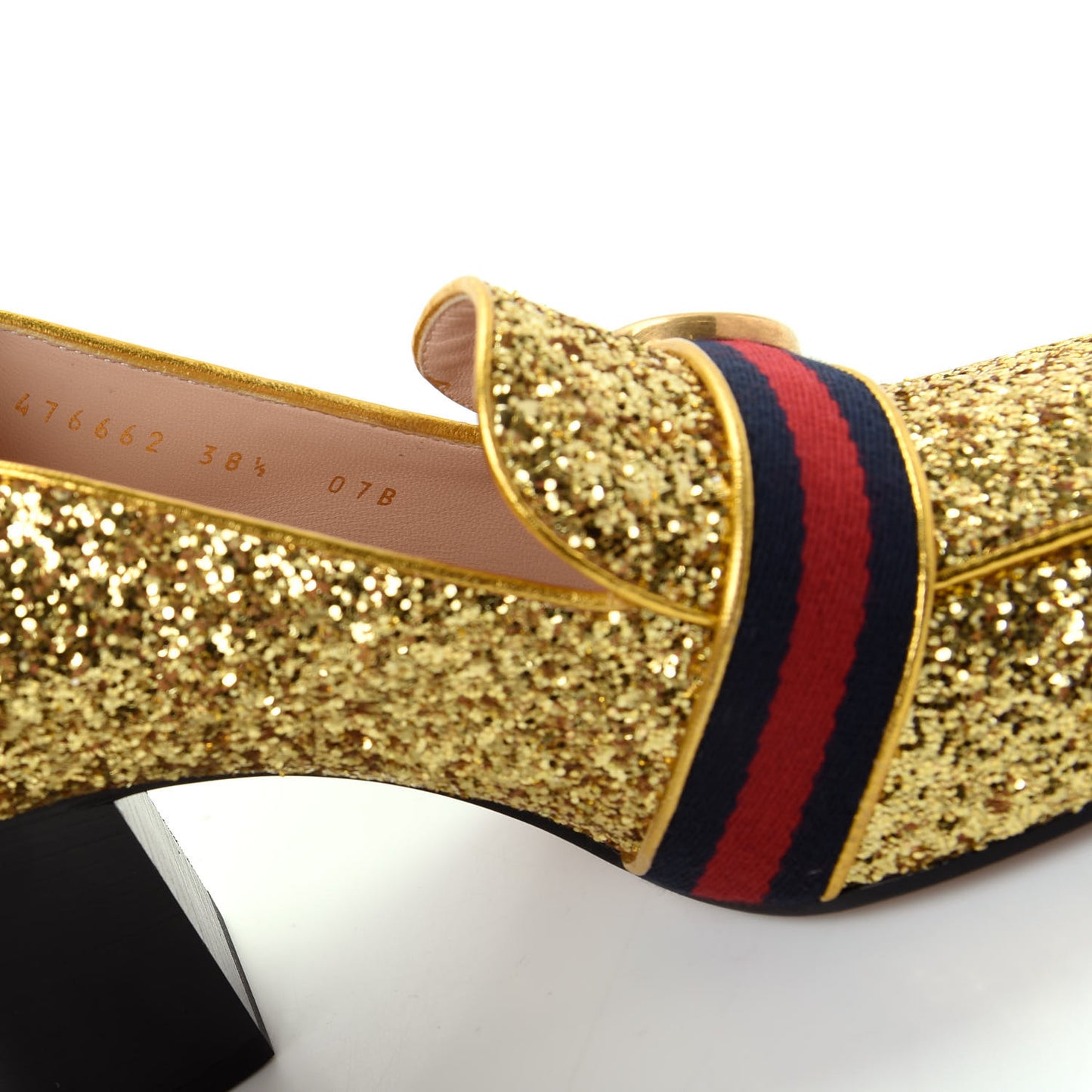 Glitter Nappa Web Peyton 75mm Loafer Pumps 38.5 Oro Vecchio