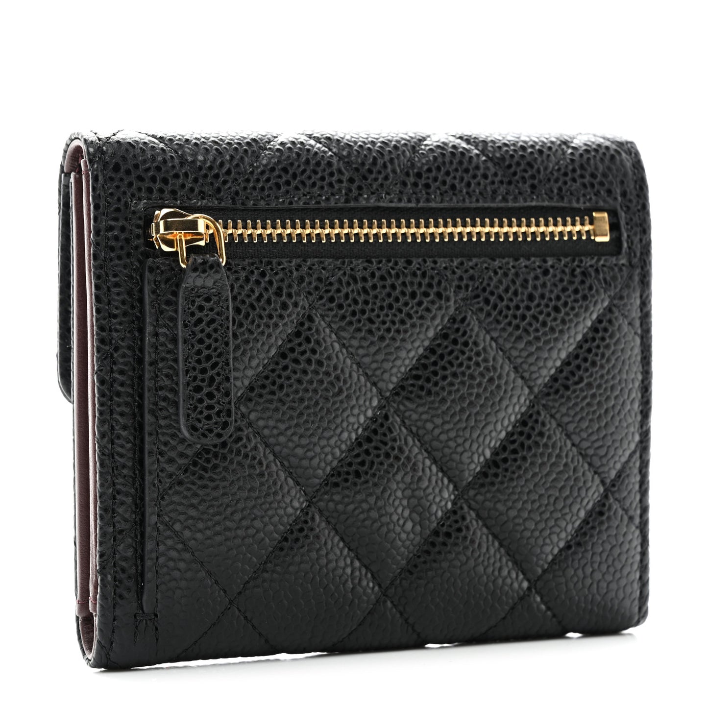 Caviar Quilted Compact Flap Wallet Black
