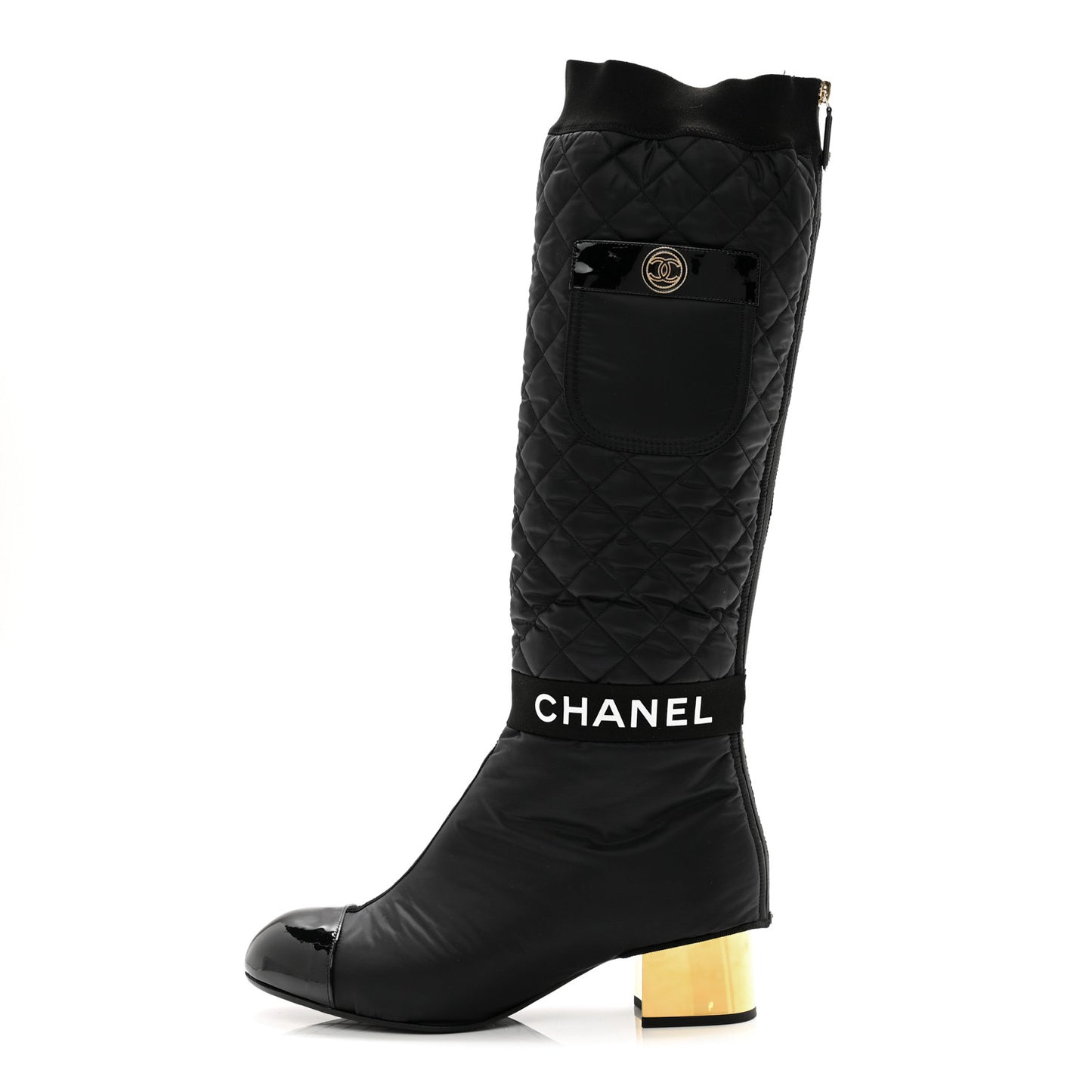 Mixed Fibers Lambskin Patent Calfskin Convertible High Boots 41 Black