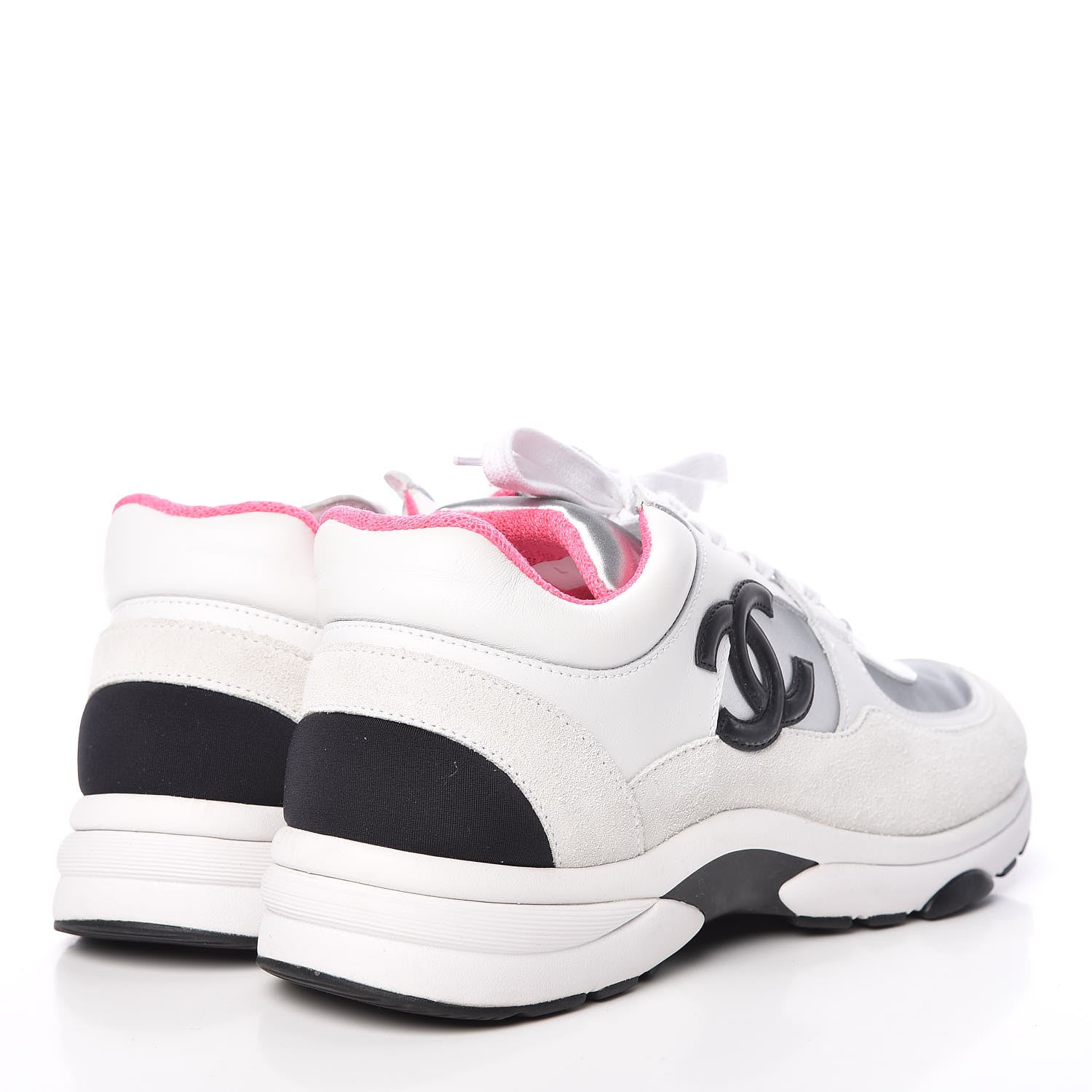 Chanel Calfskin Fabric Sneakers 38 White Silver Fluo Pink 4 of 11