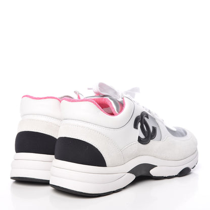 Chanel Calfskin Fabric Sneakers 38 White Silver Fluo Pink 4 of 11