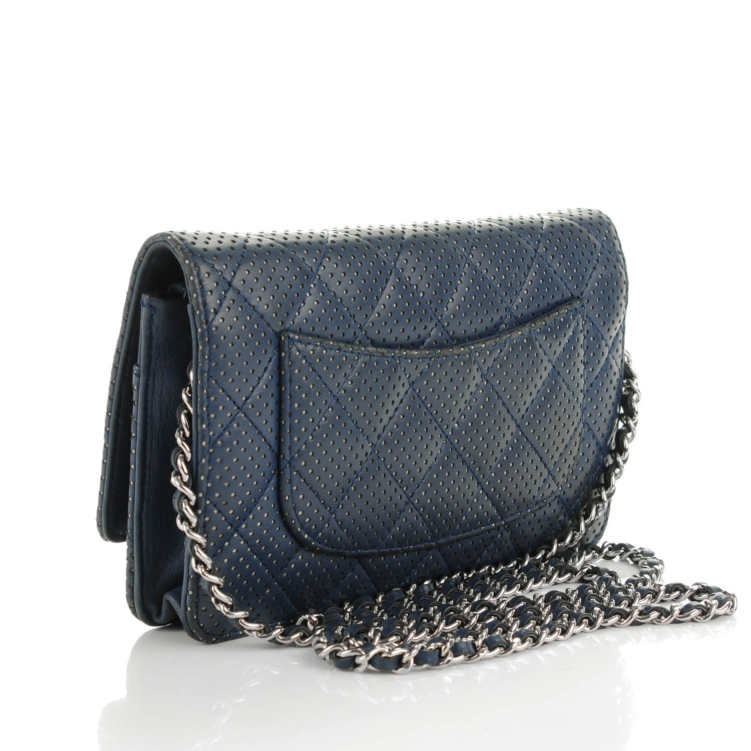 Chanel Lambskin Perforated Wallet On Chain WOC Blue 3 of 9