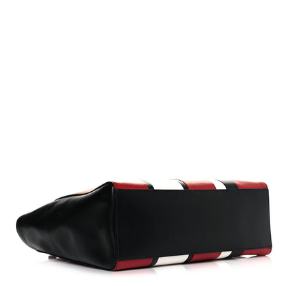 Prada Calfskin Baiadera Striped Shopping Tote Black Fuoco White 3 of 15