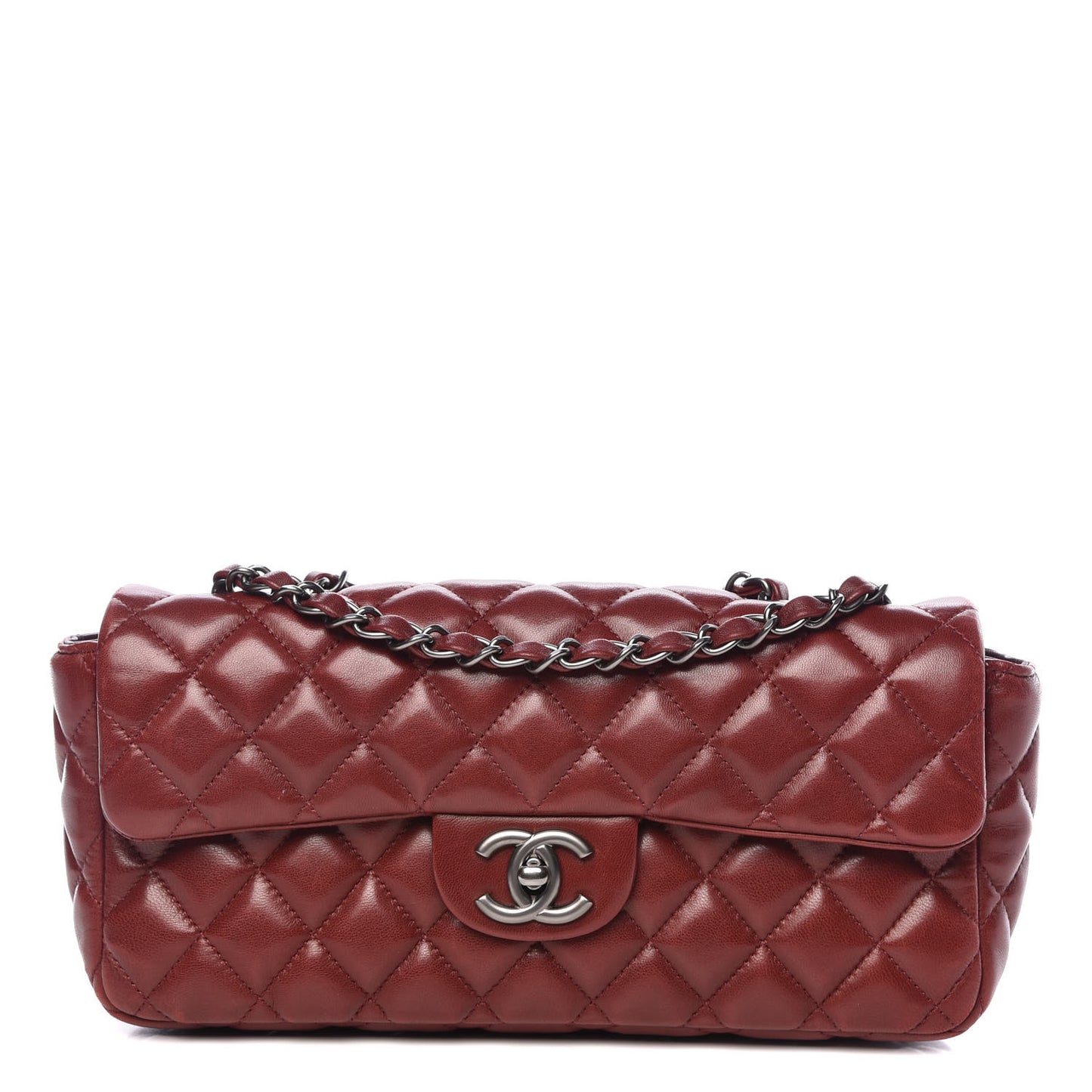 Lambskin Quilted East West Flap Dark Red