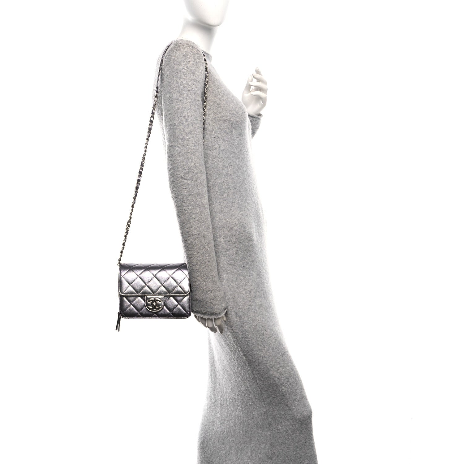 Chanel Metallic Lambskin Like A Wallet Flap Silvery Black 2 of 11