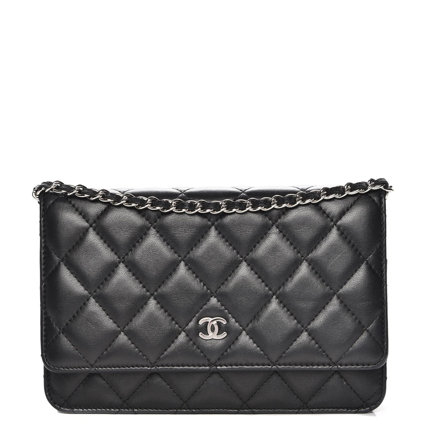 Lambskin Quilted Wallet On Chain WOC Black