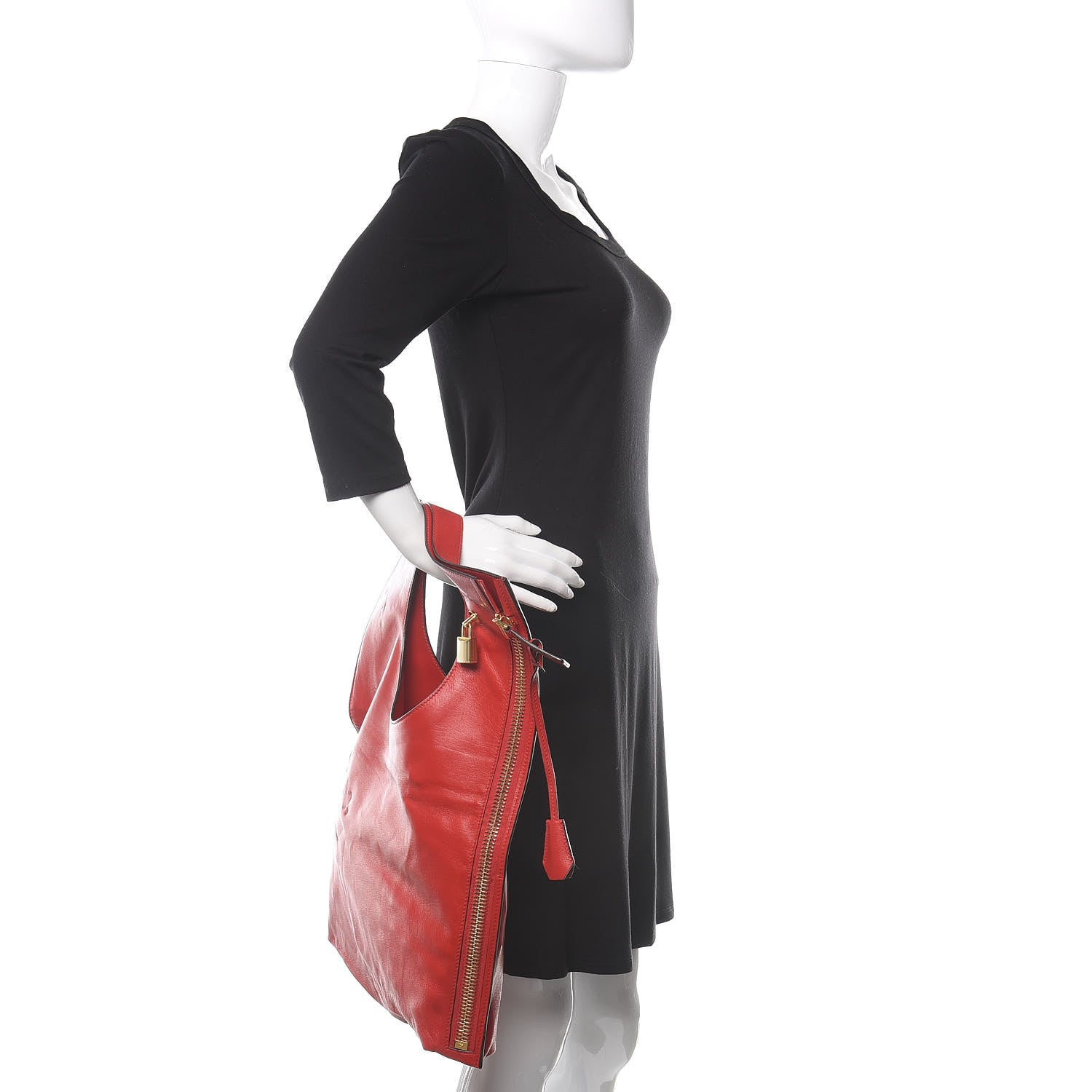 Tom Ford Ramskin Large Alix Padlock Zip Shoulder Bag Flame Red 2 of 14