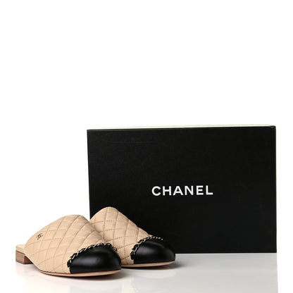 Chanel Lambskin Quilted Chain Mules 40 Beige Black 11 of 11