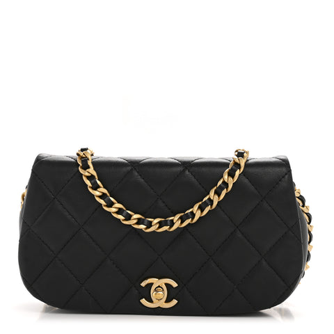 Calfskin Quilted Coco Mail Clutch With Chain Black