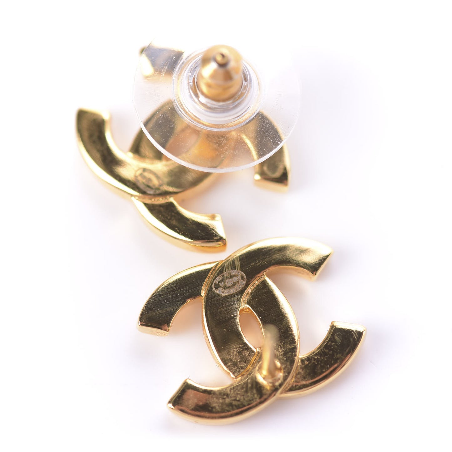 Metal CC Paris Button Stud Earrings Gold