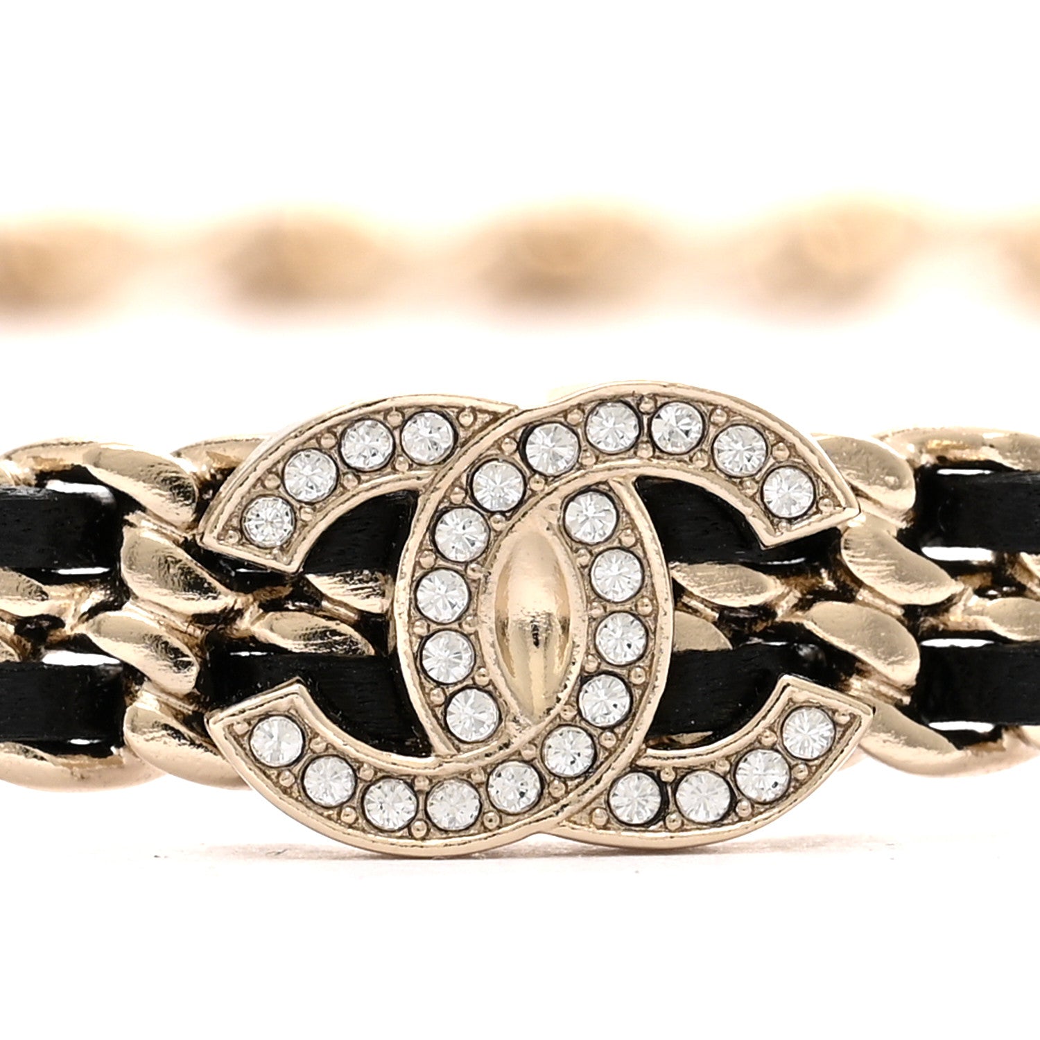 Chanel Metal Lambskin Crystal CC Choker Necklace Black Gold 4 of 6