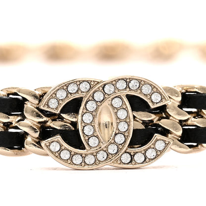 Chanel Metal Lambskin Crystal CC Choker Necklace Black Gold 4 of 6