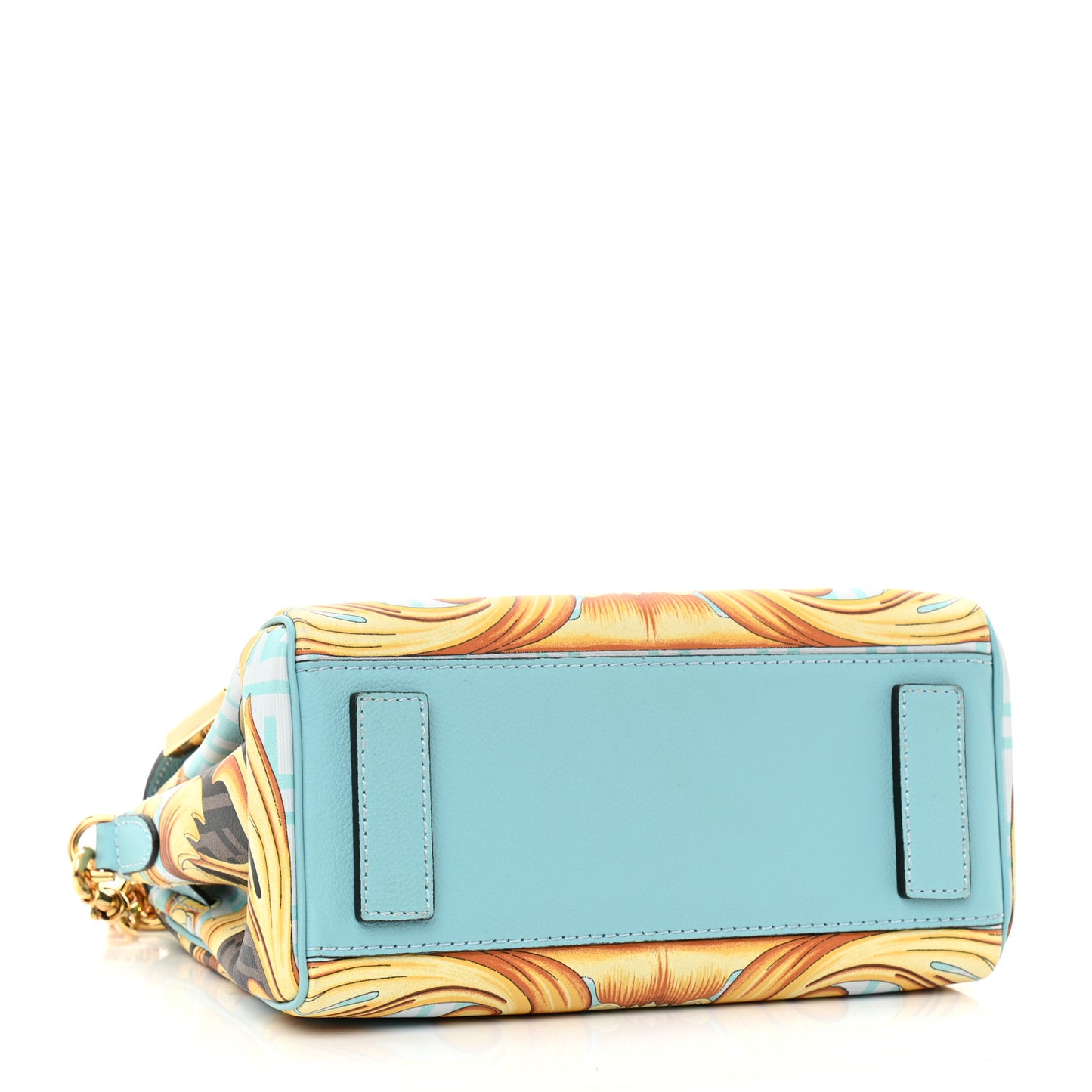 X FENDI Grained Calfskin Fendace La Medusa Medium Top Handle Bag Baby Blue Multicolor