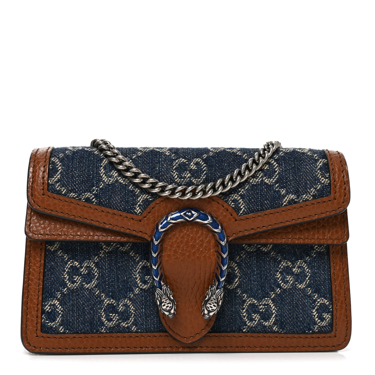 Gucci New Denim GG Monogram Dollar Calfskin Enamel Super Mini Dionysus Shoulder Bag Blue Tea Cuir Epilog Electric Blue 1 of 9