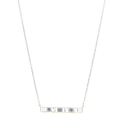 Tiffany Sterling Silver Blue Sapphire Atlas Bar Pendant Necklace 1 of 5