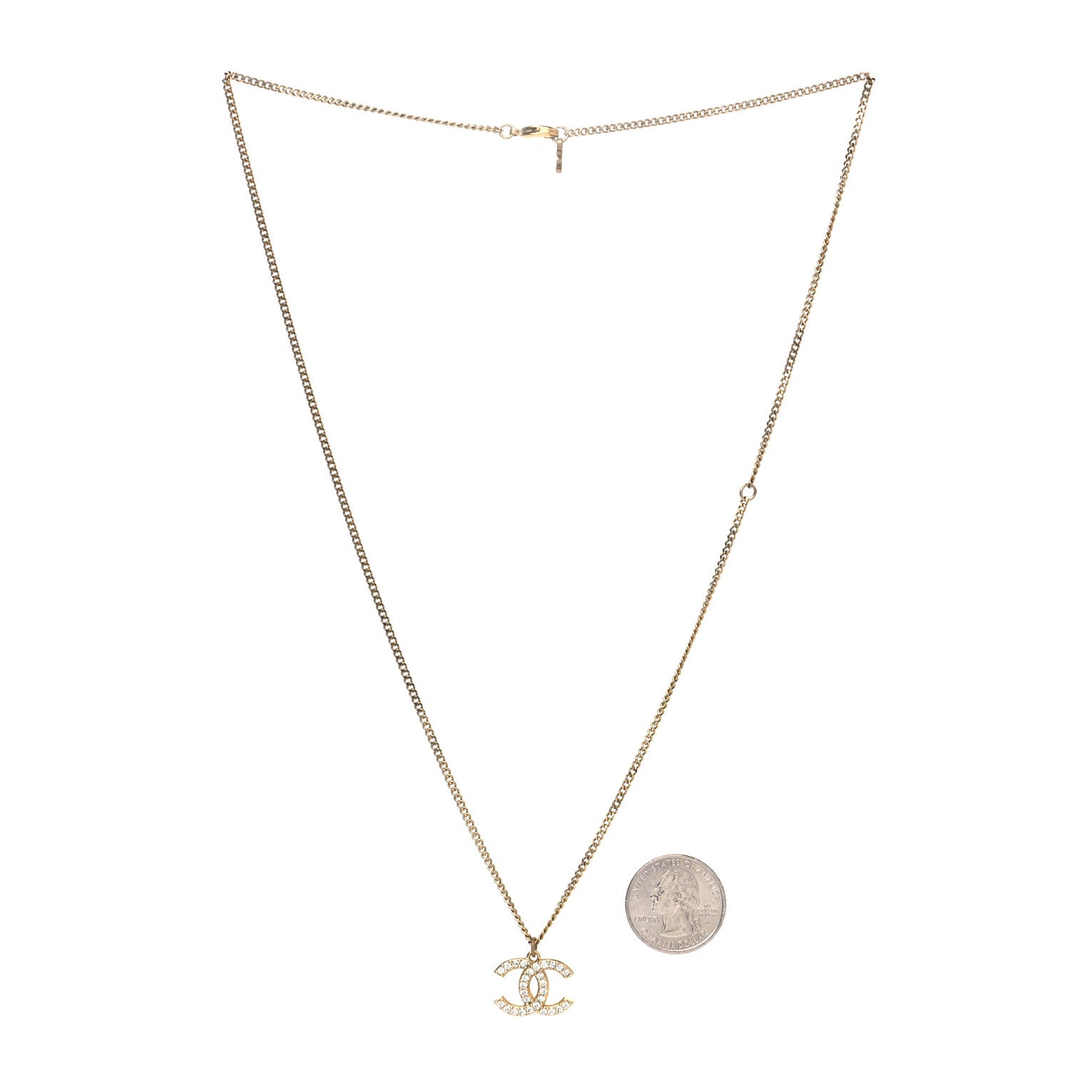 Chanel Crystal CC Pendant Necklace Gold 2 of 4