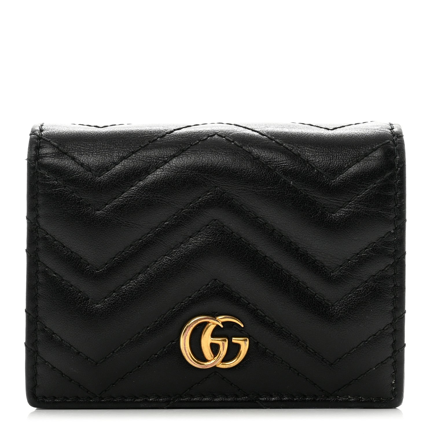 Gucci Calfskin Matelasse GG Marmont Card Case Wallet Black 1 of 9