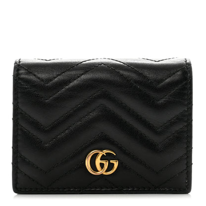 Gucci Calfskin Matelasse GG Marmont Card Case Wallet Black 1 of 9