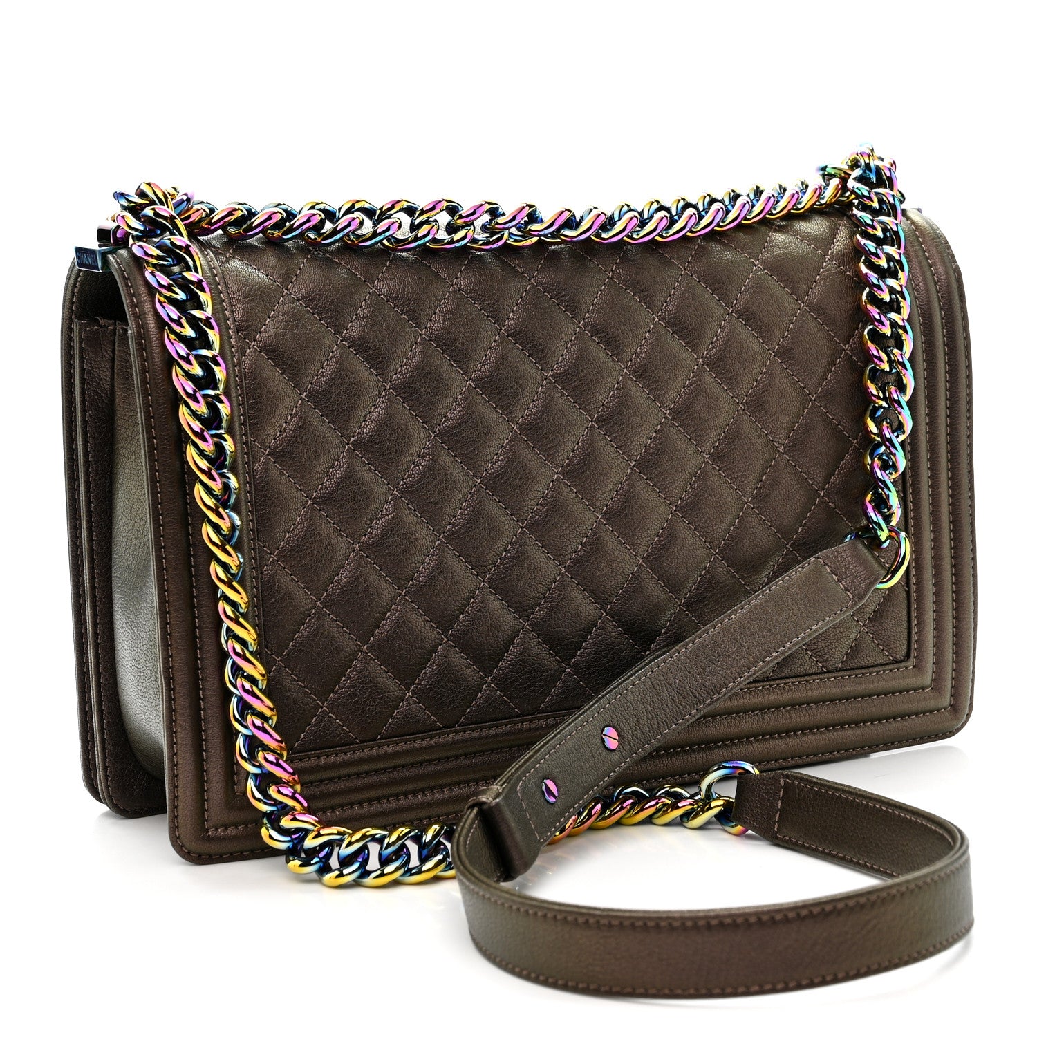 Chanel Iridescent Goatskin Quilted New Medium Boy Flap Bronze 3 of 12