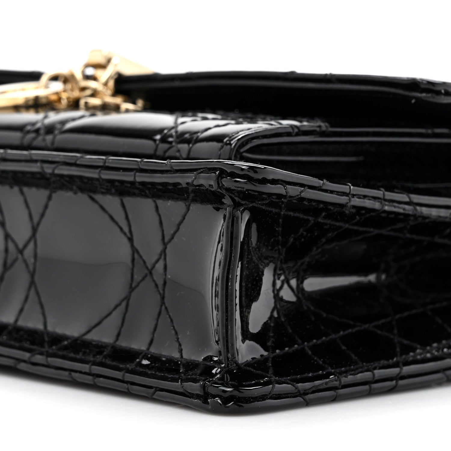 Christian Dior Patent Cannage Lady Dior Chain Pouch Black 9 of 10
