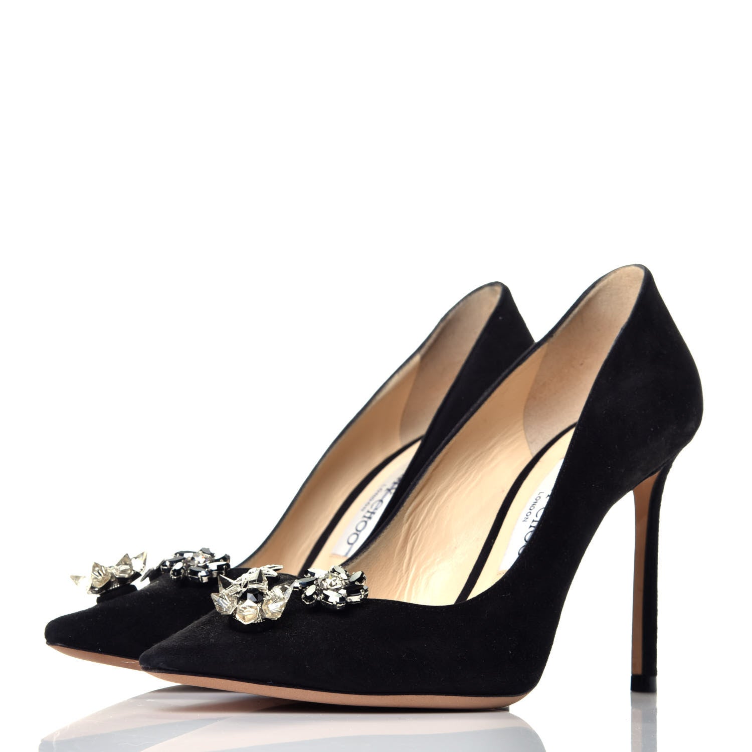 Jimmy Choo Suede Jasmine Crystal Button 100 Pumps 37 Black 3 of 9