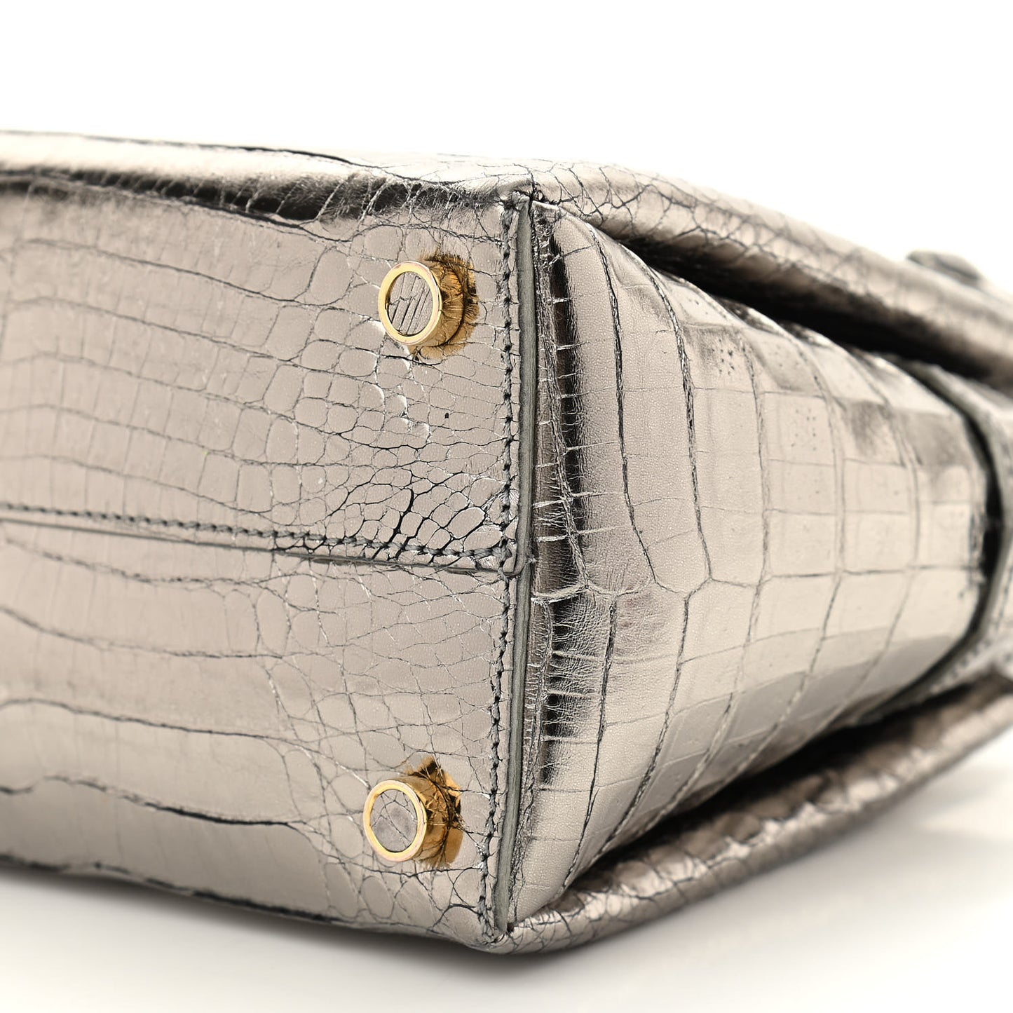 Metallic Crocodile Mini Cristie Satchel Anthracite