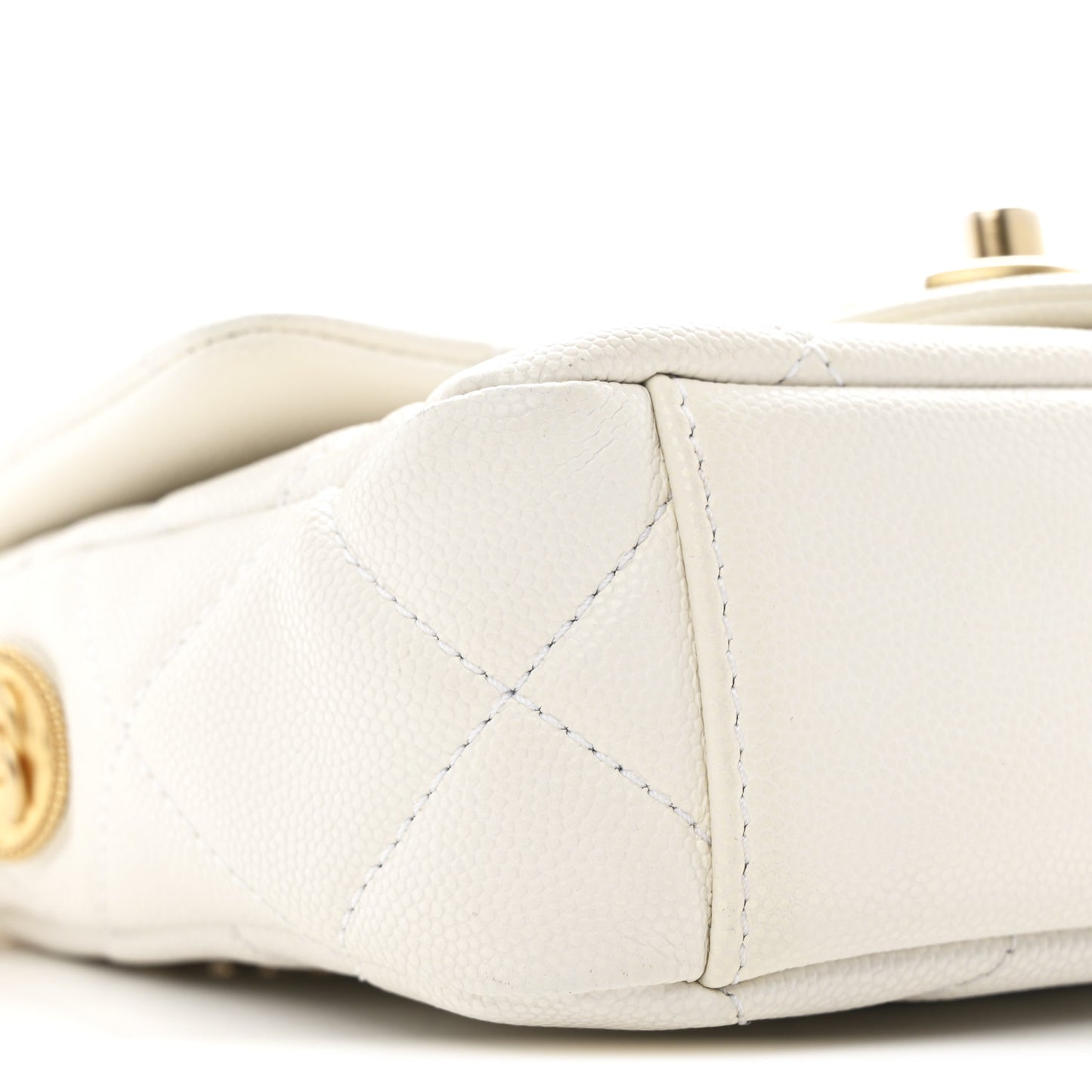 Caviar Quilted Mini Twist Your Buttons Flap White