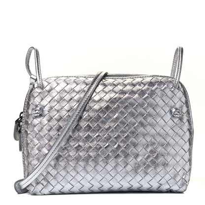 Bottega Veneta Metallic Grosgrain Intrecciato Pillow Crossbody Messenger Silver 1 of 4