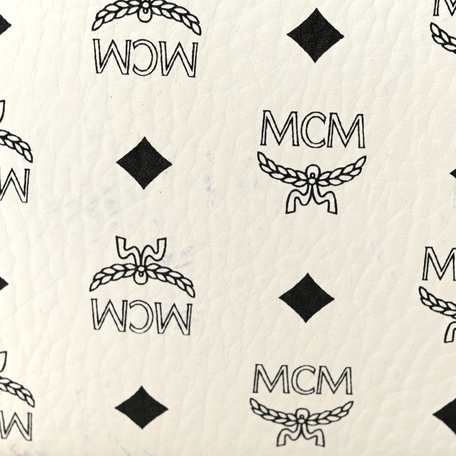 MCM Visetos Liz Shopper Tote Pouch White Black 13 of 14