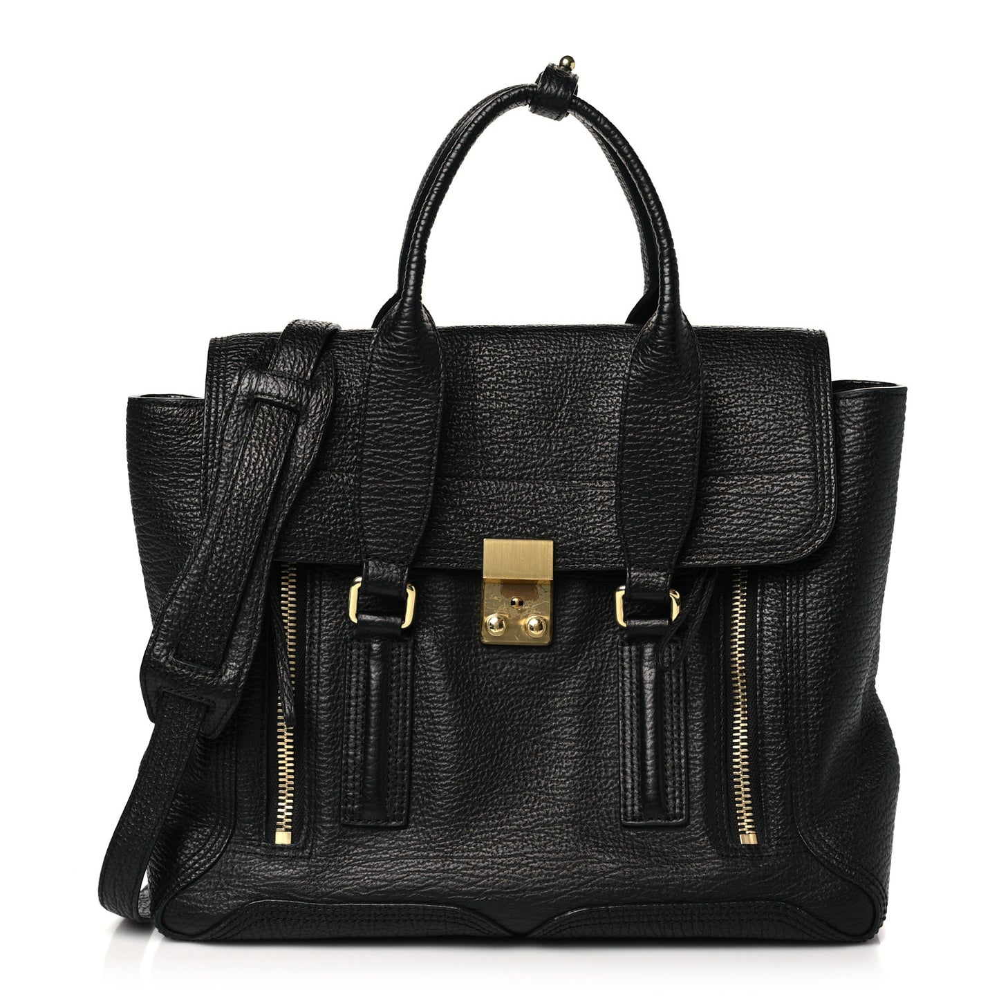 Textured Calfskin Medium Pashli Satchel Black