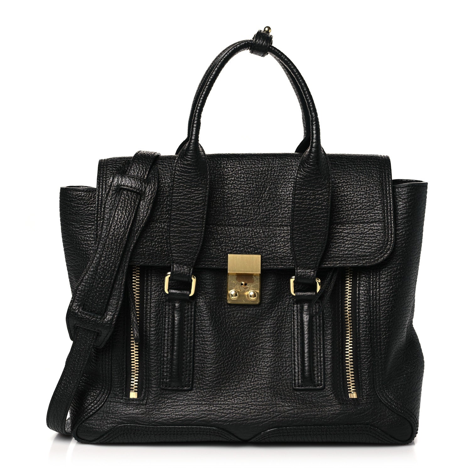 3.1 Phillip Lim Textured Calfskin Medium Pashli Satchel Black 1 of 11