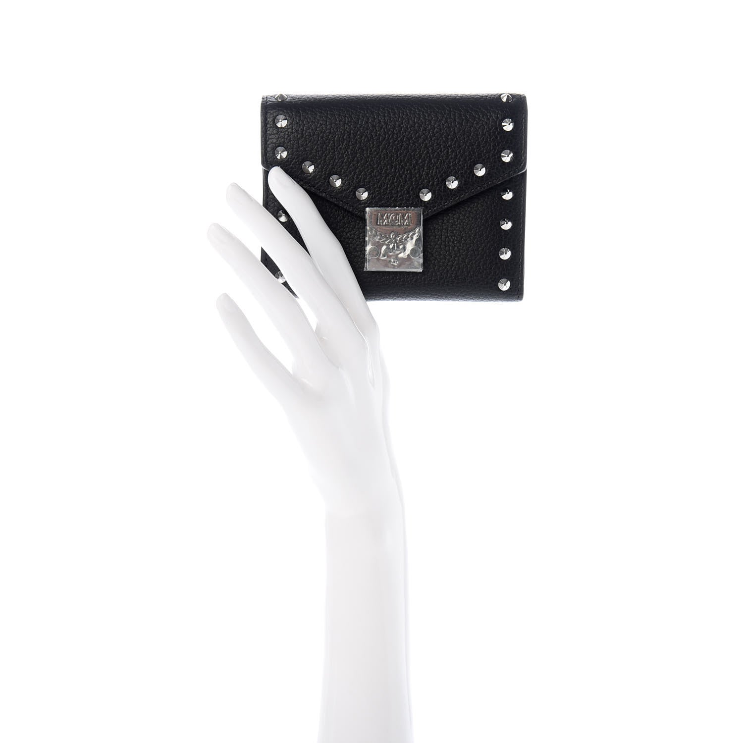 MCM Visetos Studded Compact Patricia Trifold Wallet Black 2 of 7