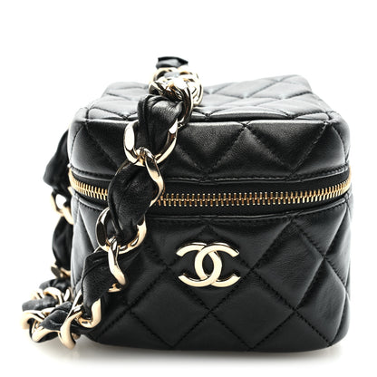 Chanel Lambskin Quilted Cube Chain Wristlet Case Black 1 of 9