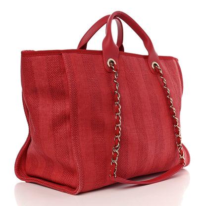 Chanel Straw Raffia Calfskin Striped Large Deauville Tote Red 3 of 10