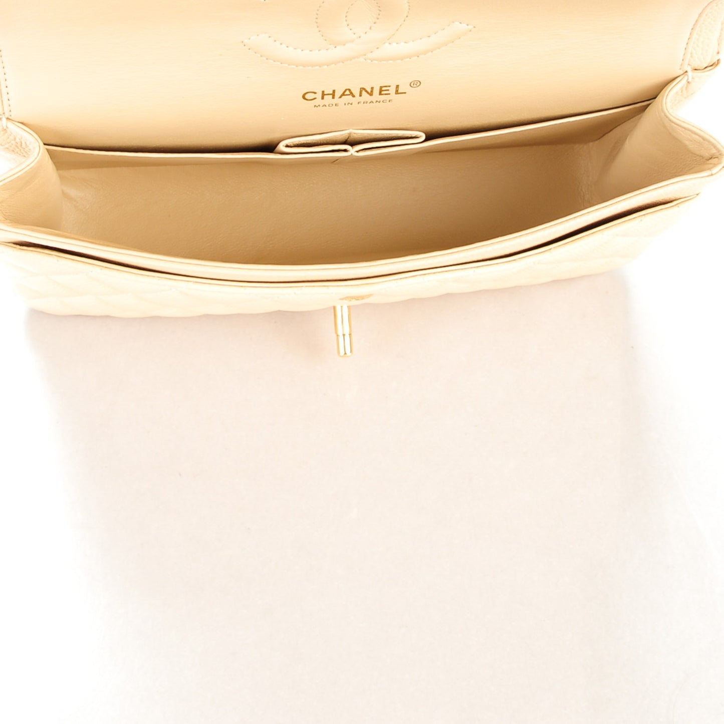 Caviar Quilted Medium Double Flap Beige Clair