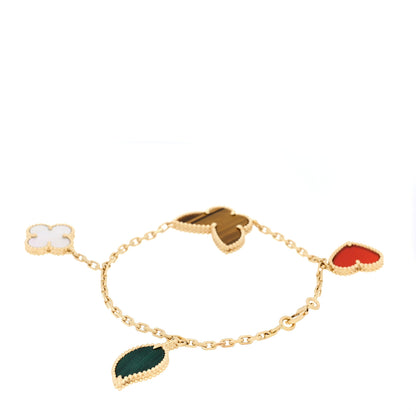 Van Cleef & Arpels 18K Yellow Gold Mother of Pearl Malachite Carnelian Tiger Eye 4 Motifs Lucky Alhambra Bracelet 3 of 6