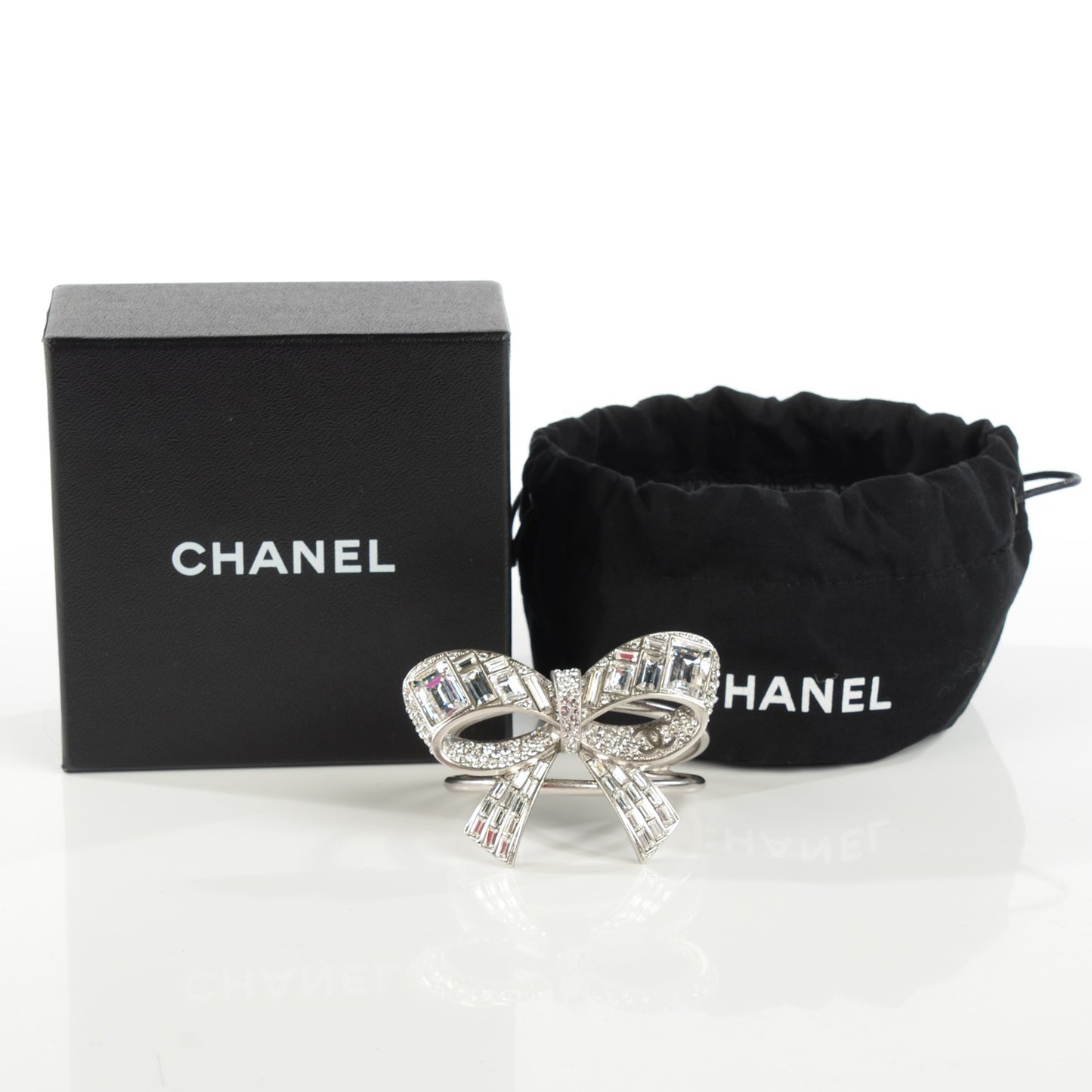 Crystal Baguette CC Bow Cuff Silver
