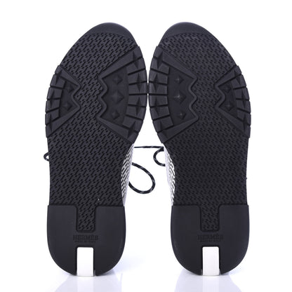 Hermes Knit Goatskin Mens Addict Sneakers 46 Black White 5 of 9