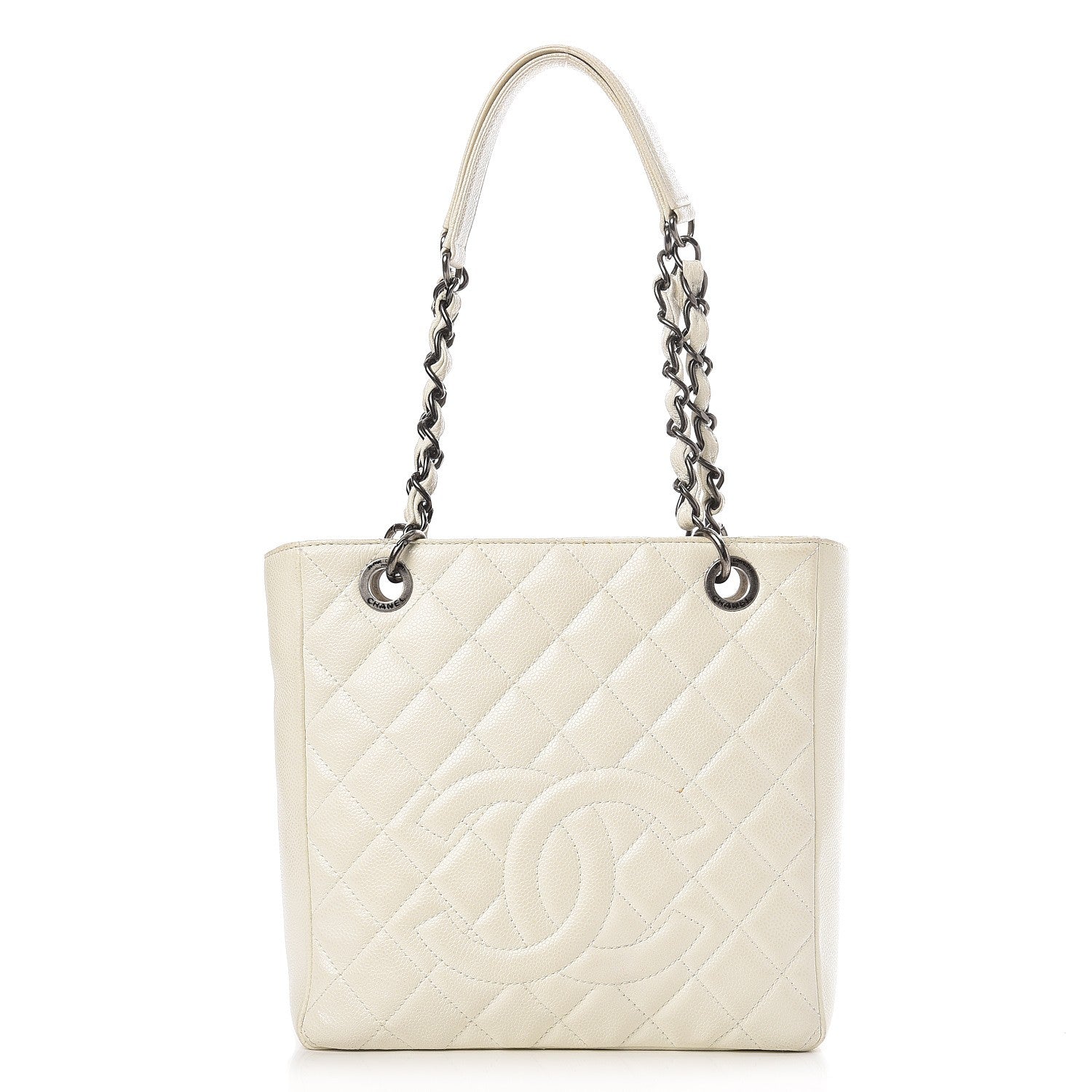 Chanel Caviar Quilted Petit Shopping Tote PST White 1 of 20
