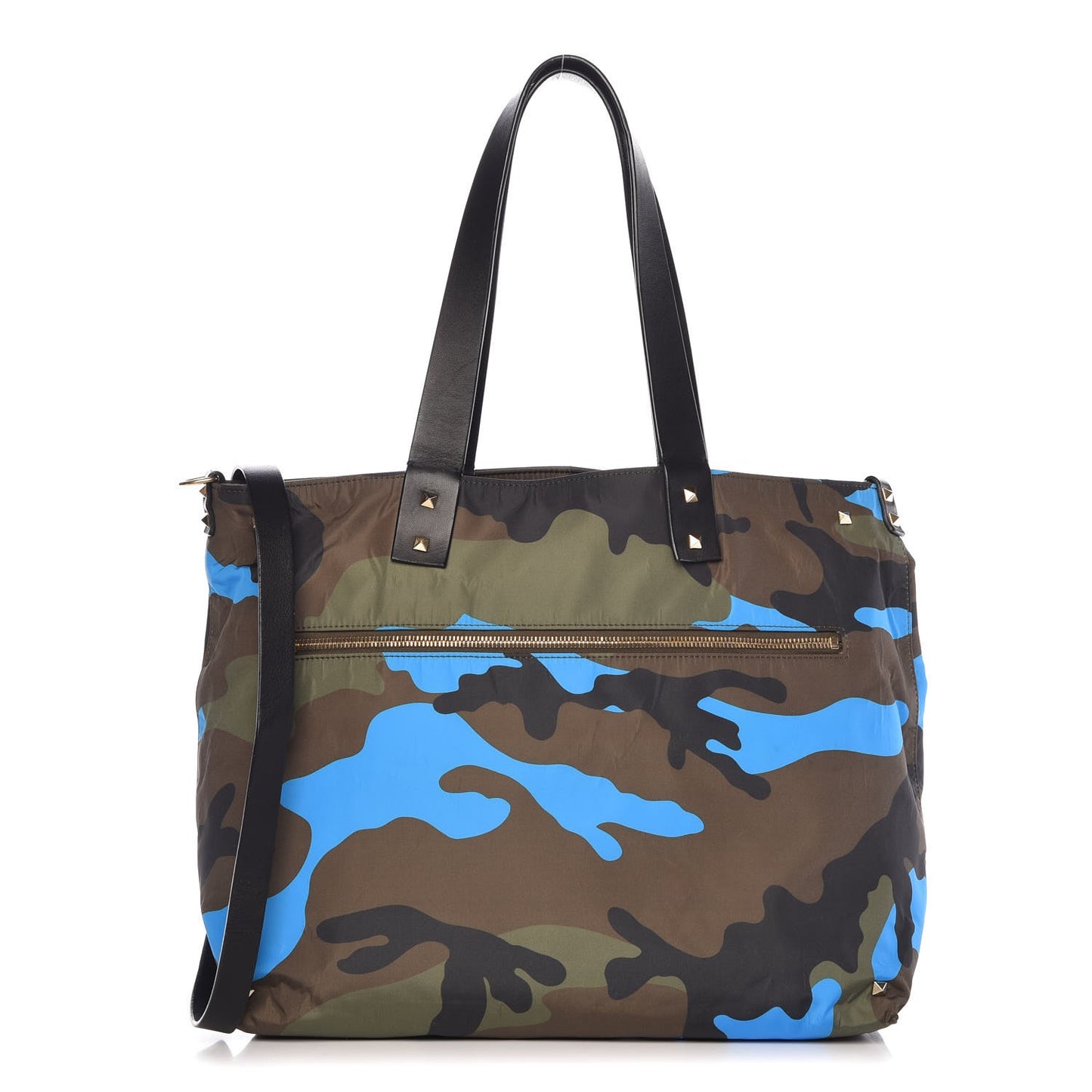 Nylon Camouflage Rockstud Reversible Tote Green Blue Fluo
