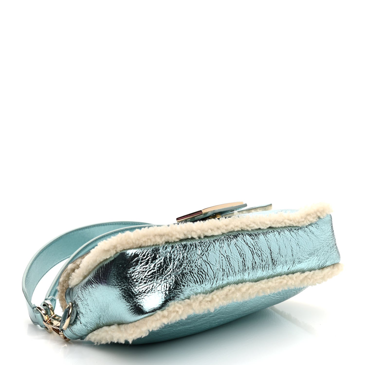 Fendi Metallic Lambskin Sheepskin Fur Re-Edition 2005-2006 Baguette Light Blue 4 of 9