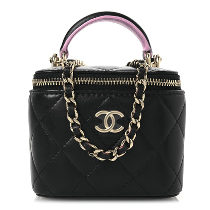 Chanel Lambskin Quilted Top Handle Mini Vanity Case With Chain Black Pink 8 of 11