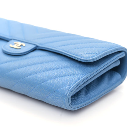 Chanel Caviar Chevron Quilted Large Flap Wallet Light Blue 10 of 10