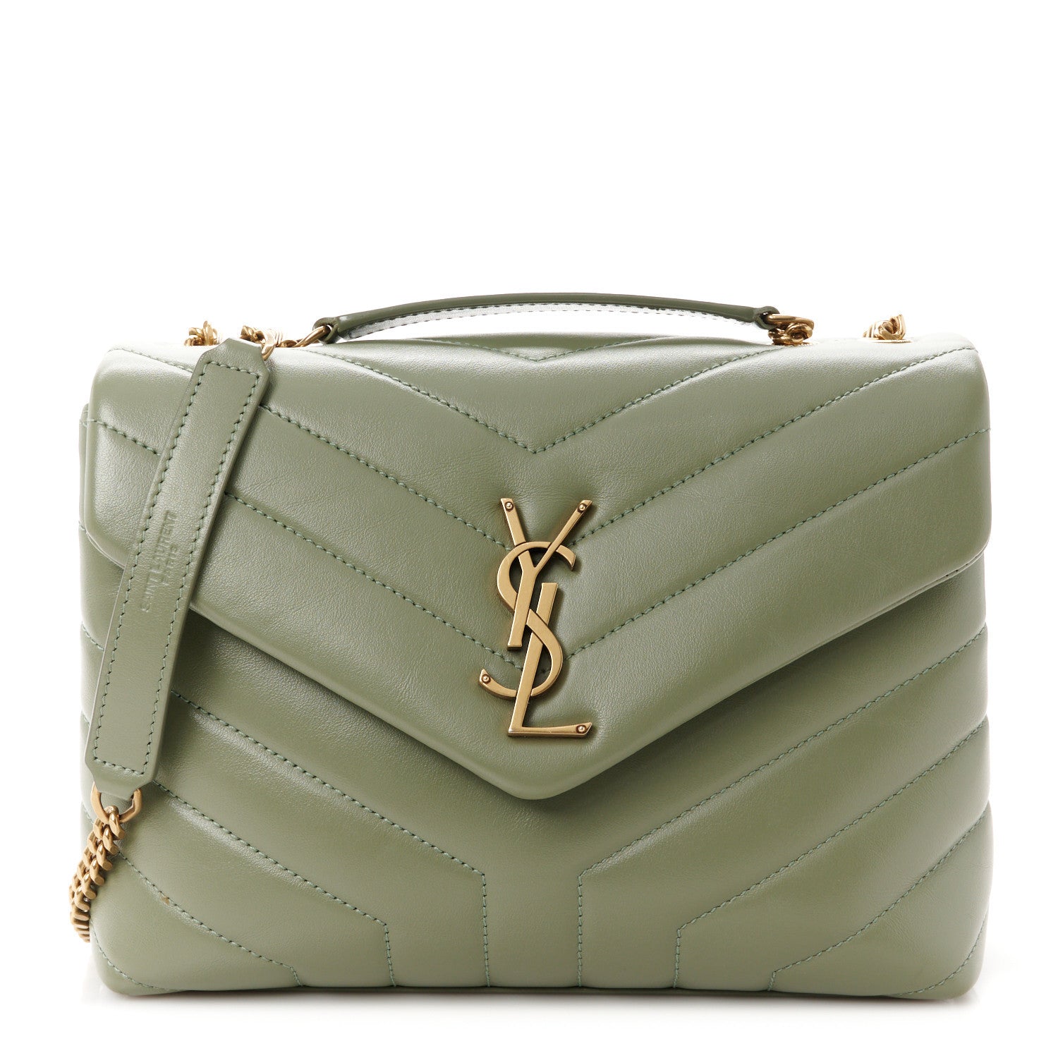 Saint Laurent Calfskin Y Quilted Monogram Small Loulou Chain Satchel Light Sage 1 of 11