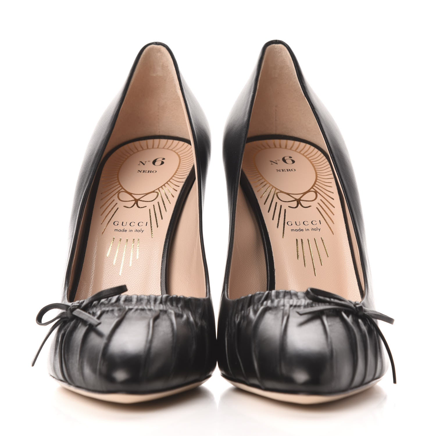 Gucci Nappa Bow High Heel Pumps 38.5 Black 2 of 9