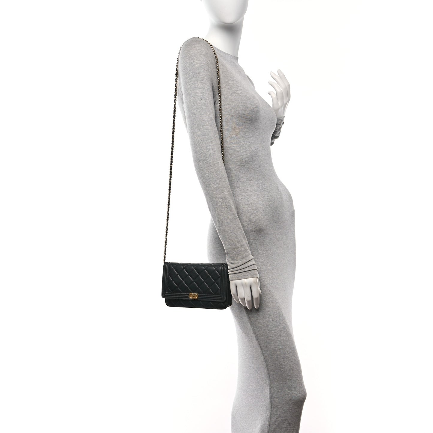Lambskin Quilted Boy Wallet On Chain WOC Black