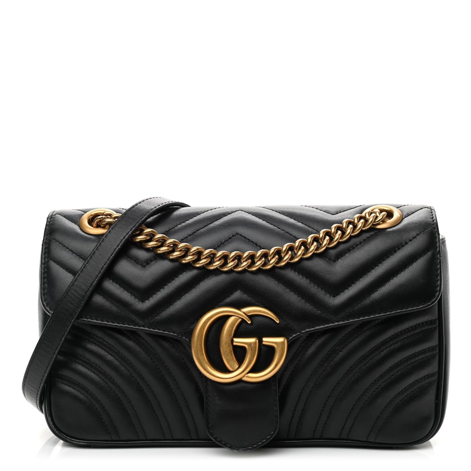Gucci Calfskin Matelasse Small GG Marmont Shoulder Bag Black 1 of 8