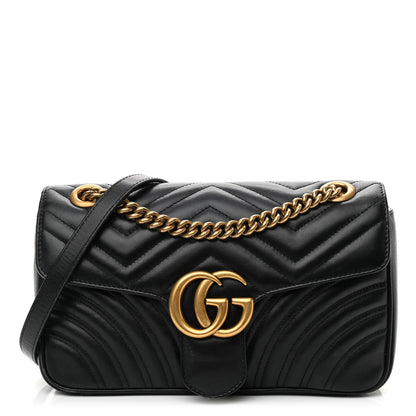 Gucci Calfskin Matelasse Small GG Marmont Shoulder Bag Black 1 of 8