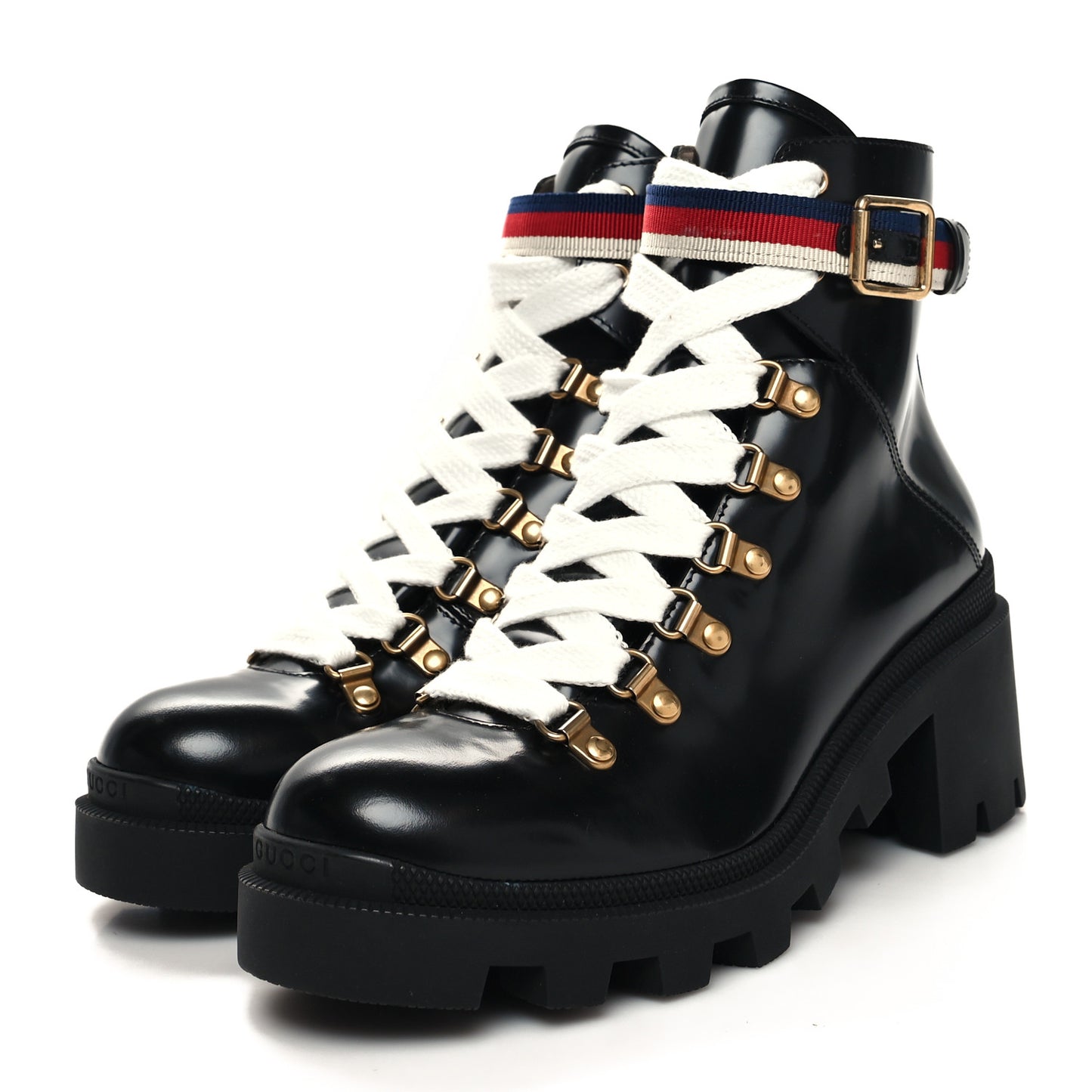 Calfskin Sylvie Web Lace Up Combat Boots 38 Black